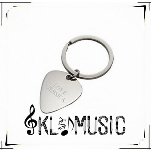 Personalized custom Stainless steel guitar pick key chain 1.0mm Free engraving LOGO