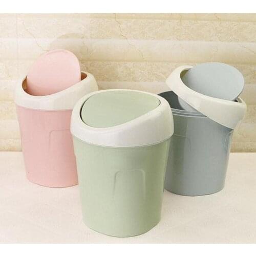 Plastic Mini Desktop Waste Bin Home Kitchen Trash Can Rolling Cover Dustbin Trash Basket for Table Home Office