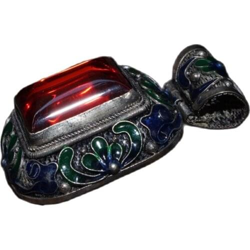 China Old Tibetan Silver Zircon Inlaid Cloisonne Filigree Pendant