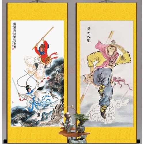Monkey King portrait Qitian great sage hanging painting decorative painting silk scroll living room study porch painting