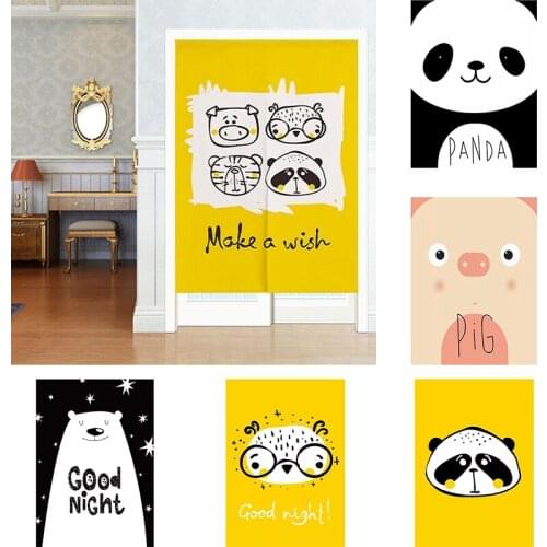 Cartoon Linen Bedroom Door Curtain Geomantic Partition Curtain Kitchen Blackout Curtain Doorway Hanging Curtain Home Decoration