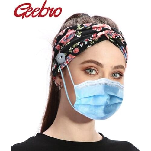 Geebro European American fashion cross printed hair band headband Button Headband Face Mask Holder Ear Protection
