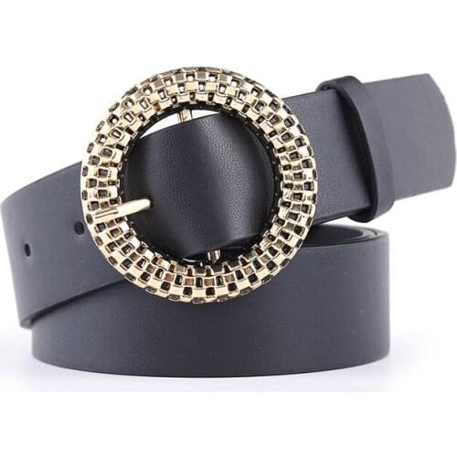 PU Leather Wide Jeans Belt Gold Buckle Black Women Belt Strap Fashion Wild Ladies Dress Waist Belt