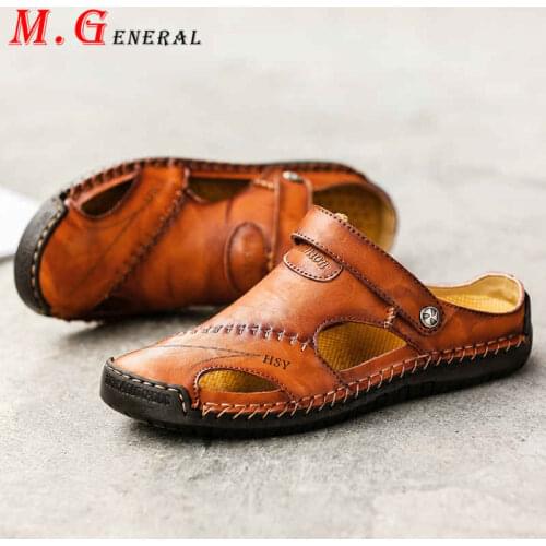 Lightweight Beach Men Shoes Leather Mens Sandals Slip-on Summer Slippers Flats Soft Casual Shoes Men Large Sizes Sandalias C18