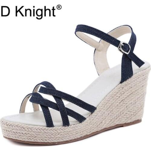 Fashion Ankle Strap Waterproof Platform Women Shoes Straw High Heels Sandals Summer New Korean Espadrilles Wedges Ladies Sandals
