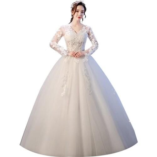 Brides Lace Up Wedding Dress Retro-vintage V-neck Ball Gown Wedding Dresses Princess Bridal Dresses