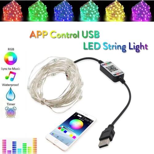 APP Control LED String Fairy Lights USB Powered 10m 20m RGB Strip Flexible Twinkle Light Waterproof for Xmas Party Decoration