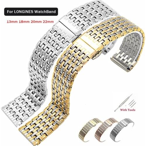 Solid Stainless Steel Watchband For Longines La Grande Bracelect Strap 13MM 18MM 20MM 22MM butterfly clasp Watches Accessories