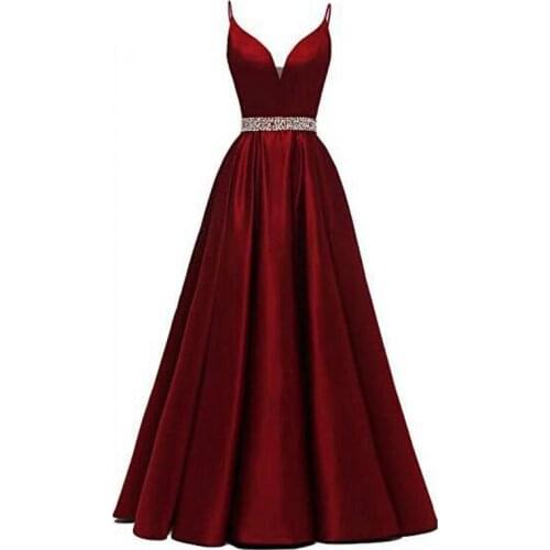 Simple Long Evening Dresses V-Neck Backless Beading Evening Party Gowns Sleeveless Spaghetti Strap Formal Dresses Robe De Soiree