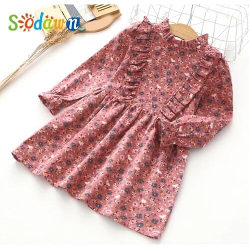 Sodawn Spring Autumn Girl Clothes Long Sleeve Floral Girl Clothes Dress For Girls Frill Decoration Childrens Clothing
