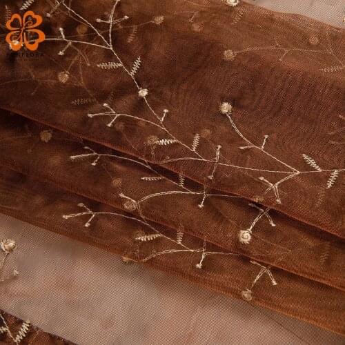 Embroidered Window Tulle Curtains for Living Room Golden Leaves Sheer Curtain Kids Bedroom Transparent Yarn Voile Organza Panel