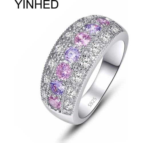 YINHED Genuine 925 Sterling Silver Ring Promise Engagement Wedding Rings For Women Fashion Colorful Zircon CZ Jewelry Gift ZR352