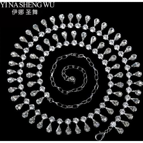 Women Belly Dance Accessories Rhinestone Waists Belt for Dance Belly Chain Jewelry Crystal Rhinestone Waist Belt 112cm