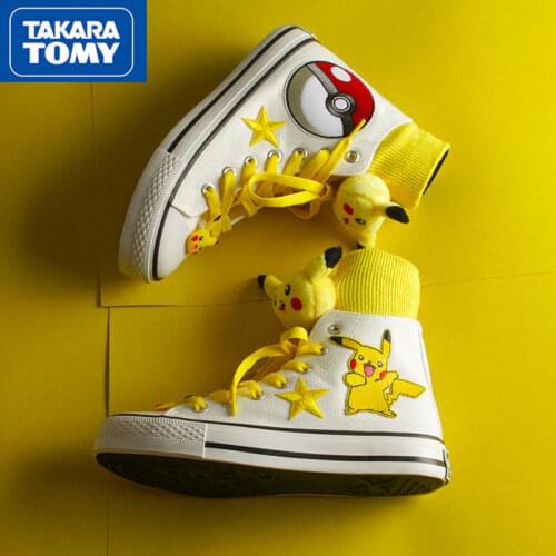 TAKARA TOMY Pokemon Ladies Fashion and Comfortable Non-slip Wear-resistant High-top Sail Simple Cartoon Printed Sneakers