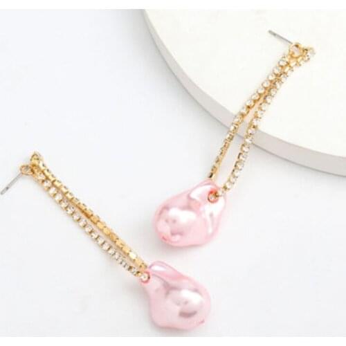 Find Me Irregular Imitation Pearl Drop Earrings for Women Simple Alloy Rhinestone Tassel Dangle Fashion Jewelry Accessories