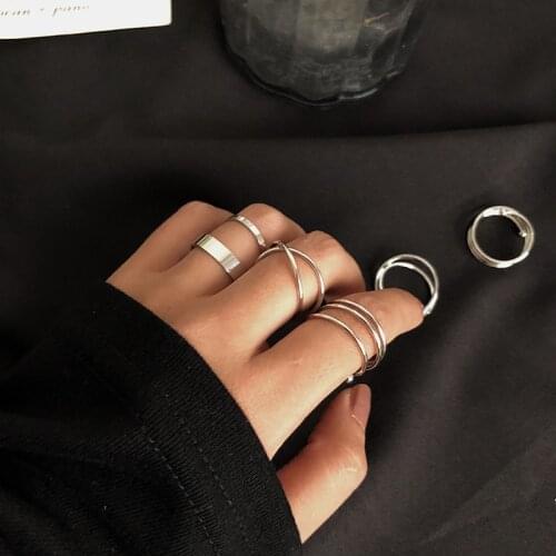 6 Pcs/Set Fashion Smooth Joint Ring Set for Women Trend Alloy Spring Spiral Metal Multilayer Ring Korean Style Jewelry Gift