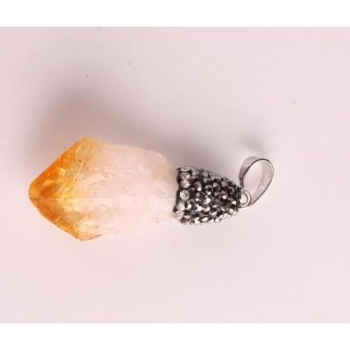 12pcs Rough Amethyststone Citrines Treat Quartz With Rhinestone Real Purple Crystal Healing Reiki Charms Pendants Necklace Free