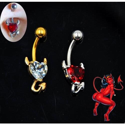 BOG-10PC 316L Surgical Steel Heart Zircon Devil Belly Button Ring Crystal Navel Piercing Ring Nombril Ombligo Body Jewelry 14g