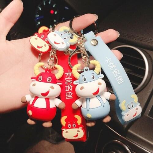 Year of the Ox Strap Calf Doll Keychain Creative Cute Zodiac Cow Pendant Keyring Kids Couple Bag Key Chains Ornament Gift