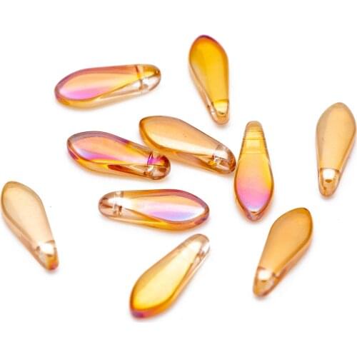 Crystal Glass Dagger Bead, Spike Bead, Boho Bead，Leaf shape Bead, Amber Rose (GM034-2)/ 50 beads Message Seller