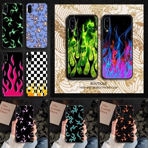 Flame Fire Phone case For Huawei Honor 6 7 8 9 10 10i 20 A C X Lite Pro Play black tpu shell trend bumper 3D waterproof fashion