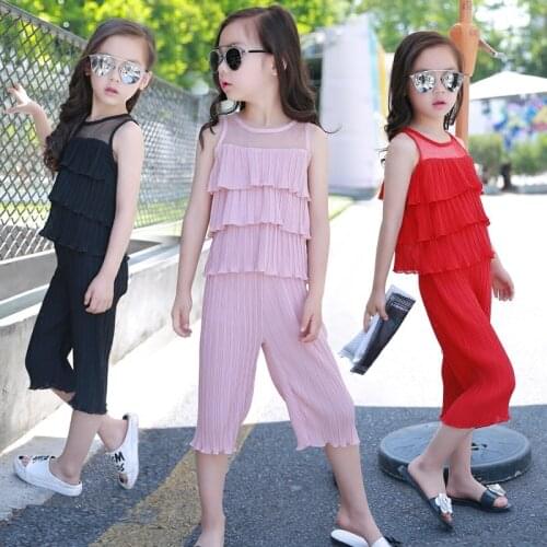 Big Girls Clothing Set 2021 Summer Fashion Children Clothes Kids Teens Sport Suit Sleeveless Ruffle Clothes for 6 8 10 12 Years