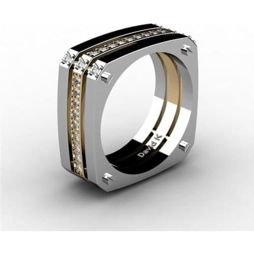 Personality Fashion Men Rings Gold Silver Color Square Wedding Engagement Bands Charms Simple Jewelry For Men Party Gift