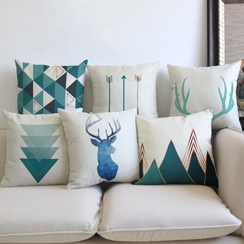 Summer Blue Nordic Geometric Arrow Greenish Cotton Linen Sofa Chair Throw Pillow Case Modern Concise Home Decor Cushion Cover