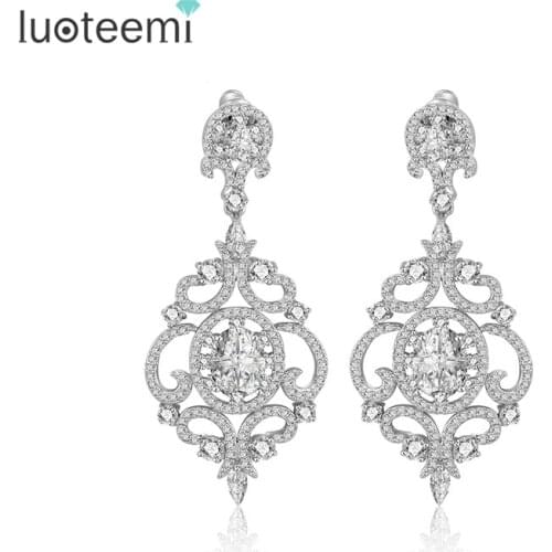 LUOTEEMI New Party Accessories Retro Vintage AAA Cubic Zirconia Big Drop Dangle Earrings Fashion Jewelry For Women Wedding