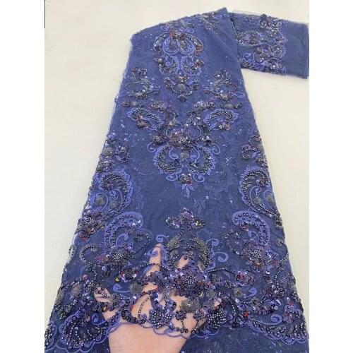 New Beaded Lace Fabric High Quality African Lace Fabric Handmade Beads/Sequins Lace Fabric For Bridal Material French Net Lace