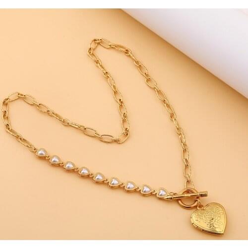 Steel Heart Pendant Necklace Imitation Pearls Necklaces Stainless Steel Womens Jewelry Necklace Choker Chain Party Wedding Gift