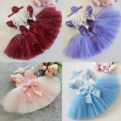 Baby Girls Princess Lace Dress Toddler Kids Birthday Party Clothes Children Elegant Wedding Bowknot Tutu Prom Gown 2 3 4 5 Year