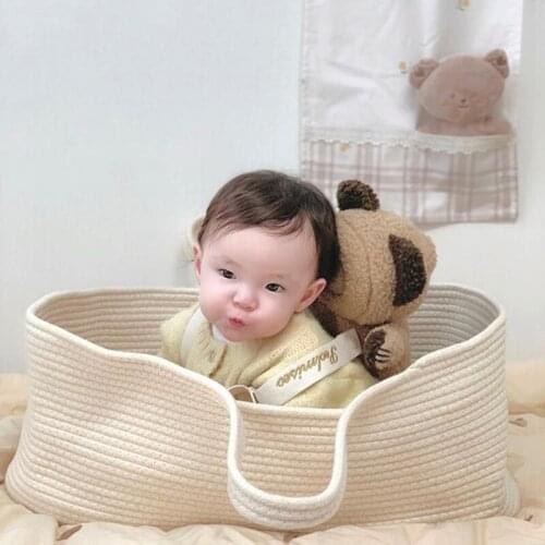 L41D Portable Baby Moses Basket Carrier Cotton Rope Woven Crib Newborn Sleeping Bed Cradle Bassinet Nursery Decor