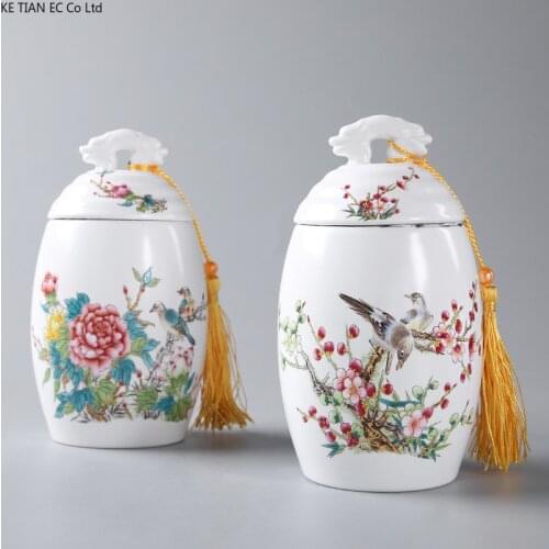 European Style Painted Tea Pot Ceramic Sealed Pot Home Tea Coffee Bean Candy Storage Box Kitchen Food Container Home Decoration