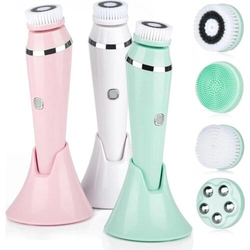 4 In 1 Facial Cleansing Brush Sonic Vibration Mini Face Cleaner Waterproof Deep Pore Cleaning Machine Electric Face Massage