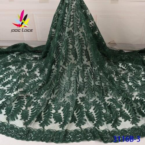 Bridal Sequin Fabrics French Lace Emerald Green Color Flower Elegant French High Quality Wedding Dress Design Latest Style 2020