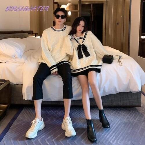 Preppy Style Couple Sweater For Men Women Fashion Sweater Lolita Girl Sweet Navy Collar Sweater Couples Harajuku Sweater