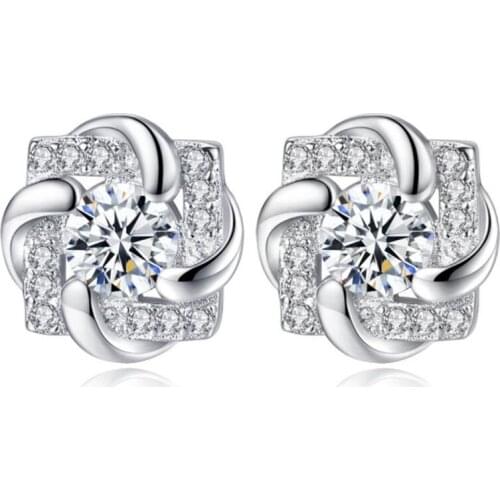TJP Shining Zircon Flower Female Stud Earrings For Women Party Accessories Fashion Silver 925 Earrings Girls Jewelry Birthday