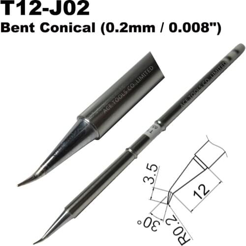 T12-J02 Bent Conical 0.2mm Soldering Tip for HAKKO FX-951 FX-950 FX-952 FX-9501 FM-2028 FM2027 Iron Handle Bit Replacement