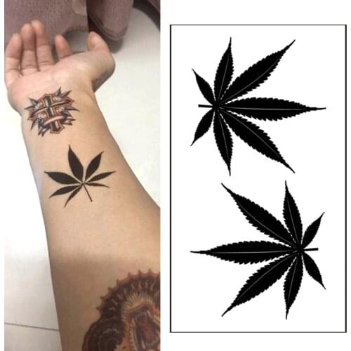 1pcs Waterproof Temporary Tattoo Sticker Black Clover Maple Leaf Fake Tattoo for Women Body Art Shoulders Neck Arms Tatoo