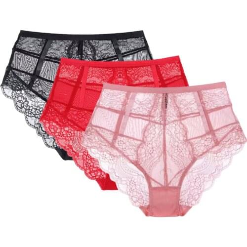 Ladies High Rise Underpants Embroidered Lace High Quality Underwear Hollow Breathable Comfortable Lingerie S-XXL Briefs 3pcs