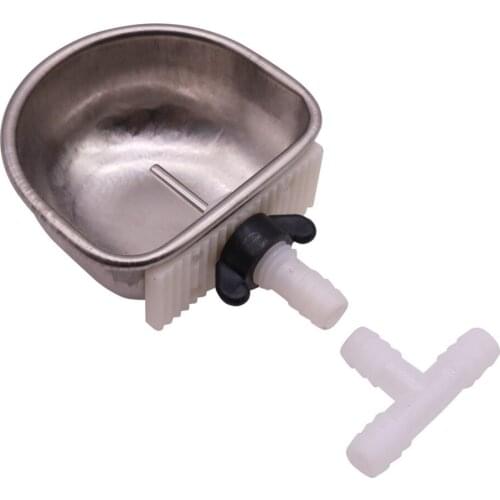 2 Sets Stainless Steel Rabbit Bowl Nipple Drinker Plastic Tee Large 65*78.5*34mm/Small 60*66*29mm Animal Cage Feeding Supplies