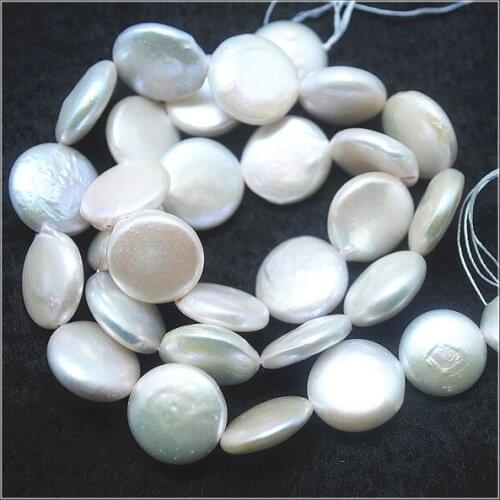 1 strings 15.'5 inch length nature cultured freshwater pearl loose beads coin shape round shape size 13mm beads findings