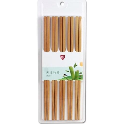 10 Pairs Non-Slip Natural Bamboo Chopsticks Chinese Tableware Home Hotel Restauran Unpainted Dinnerware Kitchen Utensils Sets