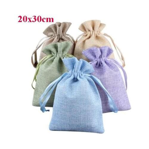 10pcs/lot 20x30cm Big Size Natural Burlap Jute Gift Package Bag Sackcloth Linen Bags Pouches Can Custom-made Printed Logo