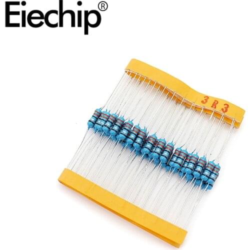 100pcs/lot 0.5W 1 ohm 1% Metal film resistor 1/2W resistance 3.3R Electronic resistors