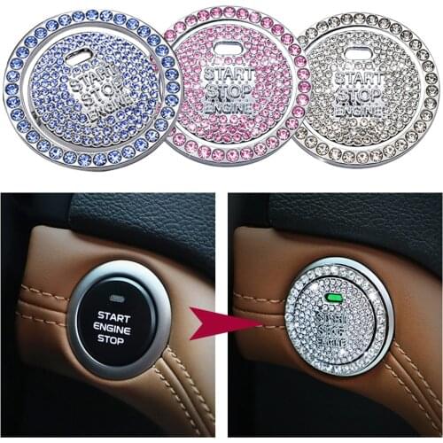 2021 Automobiles Start Switch Button Decorative Diamond Rhinestone Ring Circle Auto Sticker Car SUV Bling Decorative Accessories