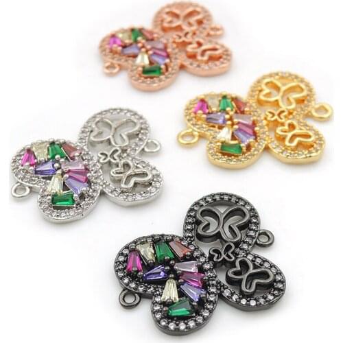 22*19*3mm Micro Pave CZ Of Mixing Colors 4 Butterflys Connectors Fit For Men And Women Making Bracelets Jewelry