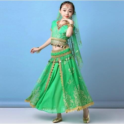 Children Belly Dance Costume Set Stage Performance Belly Dancing Clothes for girls India dance Bollywood Outfit Kids 3/8pcs