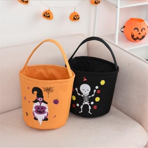 7 Style Children Halloween Candy Clutches Kids Cartoon Skeleton Spider Bright Colors Printed Pattern Handbag Festive Bucketbag